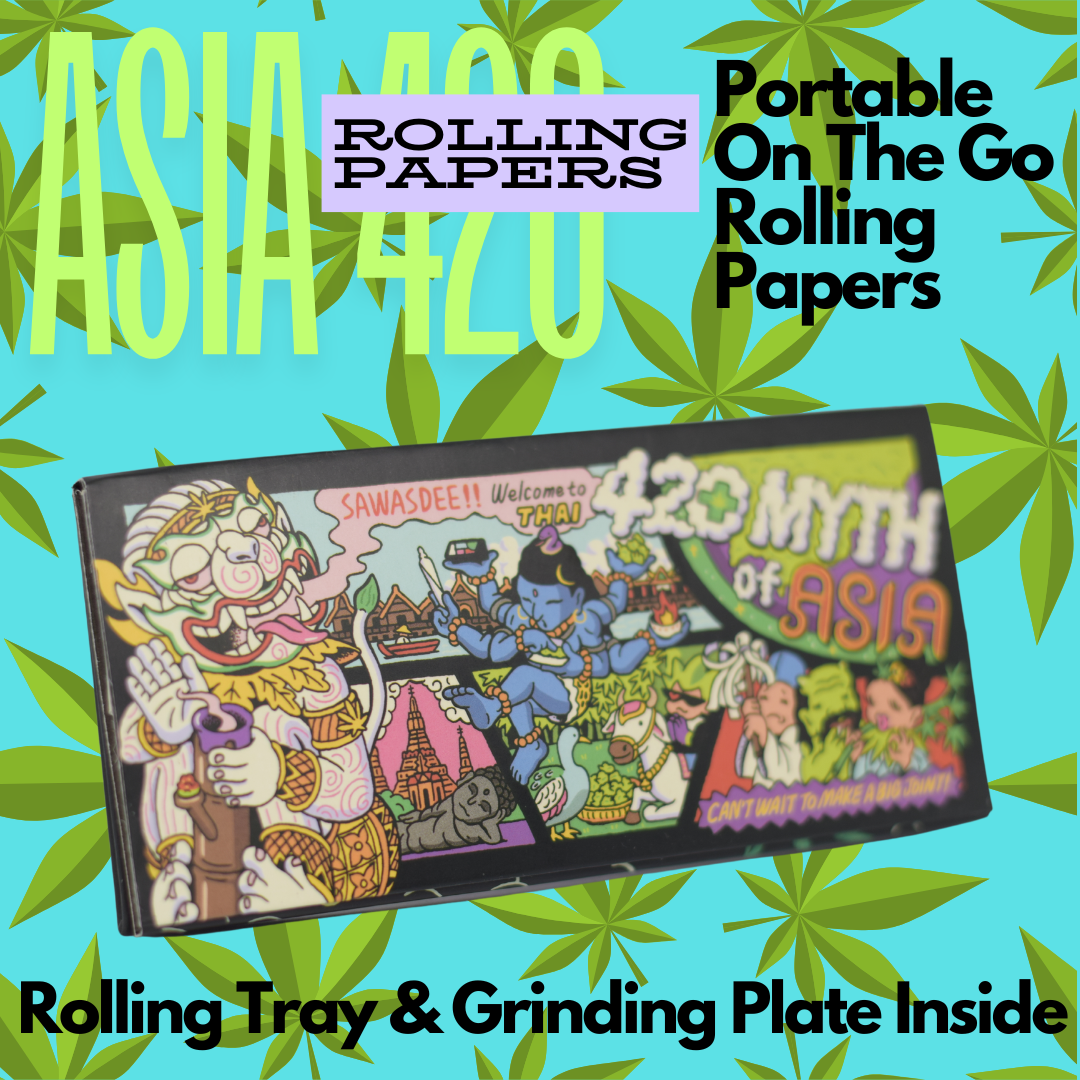 Smoke on the Go! With the Asia 420 Rolling Papers V2 (Includes Grinder and Tray) Rolling Kit - Stoner Gifts