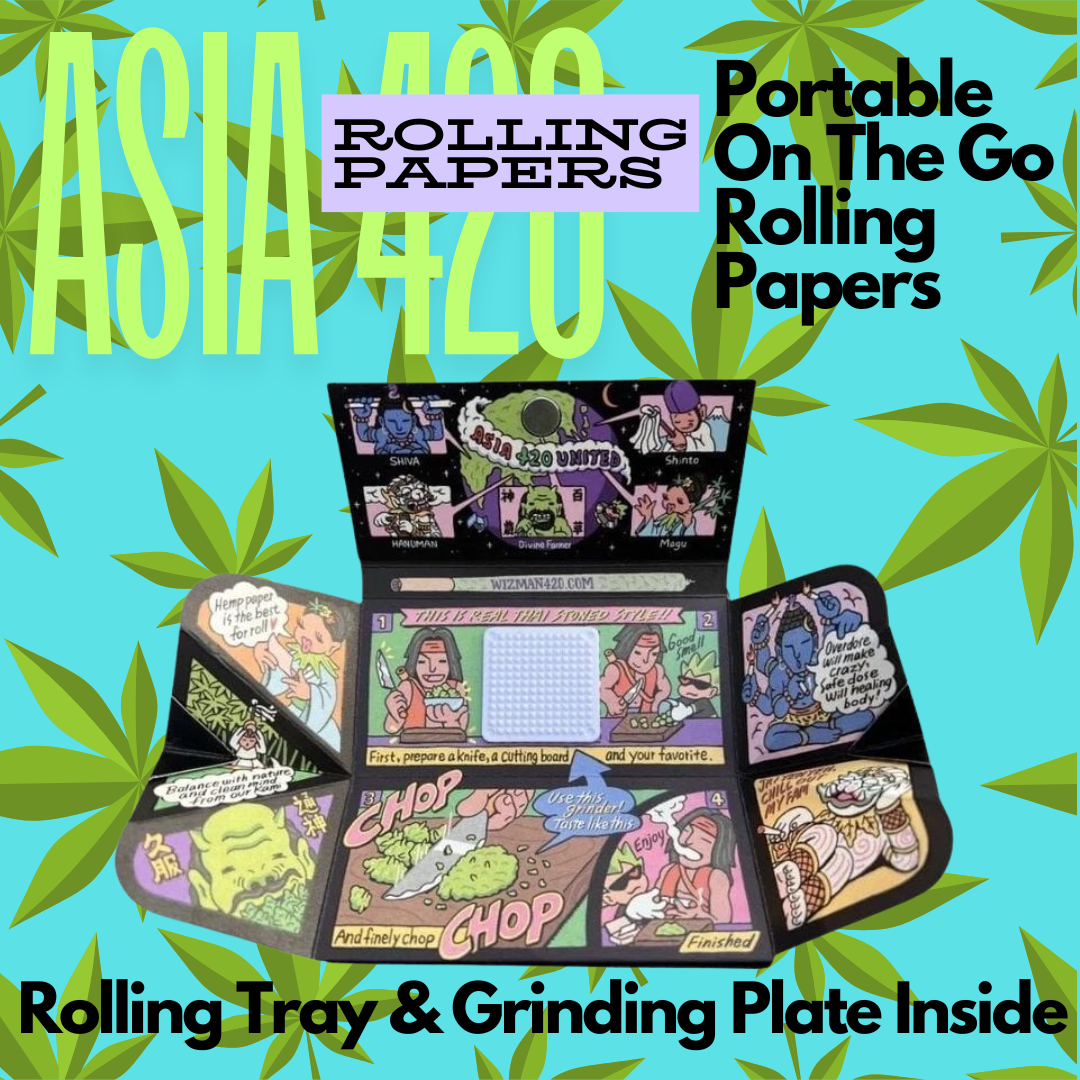 Smoke on the Go! With the Asia 420 Rolling Papers V2 (Includes Grinder and Tray) Rolling Kit - Stoner Gifts