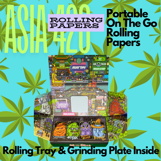 Asia 420 V3 Rolling Papers (Includes Grinder and Tray) Rolling Kit - Stoner Gift - Smoke on The Go!