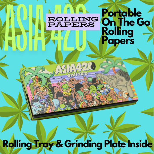 Asia420 v1 Hemp Rolling Papers with Built-in Grinder Plate & Tray - Portable Smoking Solution