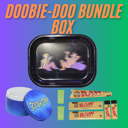 Doobie-Doo Smoking Bundle Box. Grinder, Tray, RAW Papers, Storage Tubs - Stoner Gifts For Him/Her