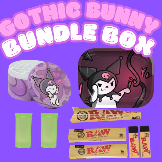 Gothic Bunny Smoking Bundle Box - Stoner Gift For Her - RAW Papers, 63mm Grinder, Tray, RAW Cones, Storage Tubs