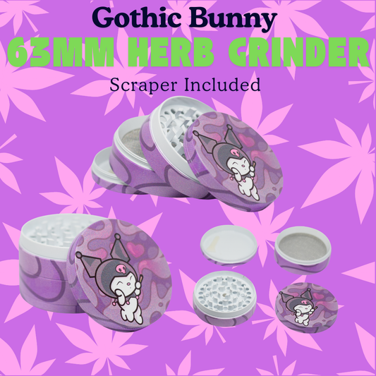 Cute Gothic Bunny 63mm Grinder – Cute and Edgy Herb Grinder with Kief Scraper